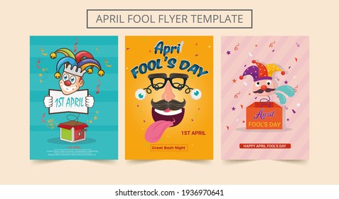 Set von April Fool's Day Hintergrund mit quadratischem Poster, Bänder und Konfetti. Vektorgrafik. Plakat, Promotion, Packungsbeilage, Flyer.