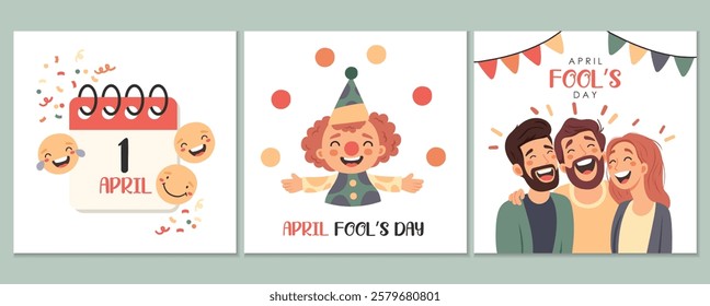 Set of April Fool's Day background. Vector illustration. Poster, Promotion, Sale, Flyer.