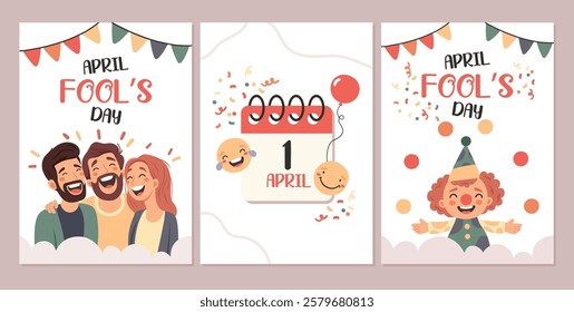 Set of April Fool's Day background. Vector illustration. Poster, Promotion, Sale, Flyer.