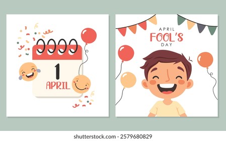 Set of April Fool's Day background. Vector illustration. Poster, Promotion, Sale, Flyer.