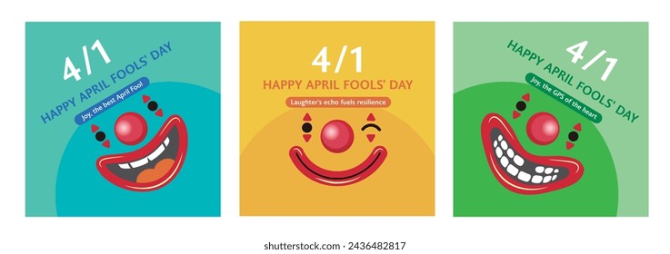 Set of April Fools Day with a cute Clown emoji for April Fools Day Social Media Post, Card or Banner Template Design