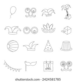 Set of april fools day icons white background