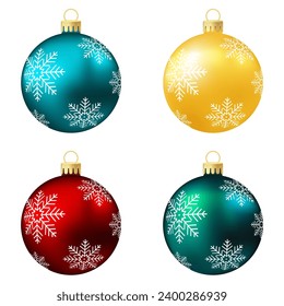 Set of aqua, yellow, red and green Christmas tree toy or ball