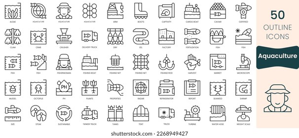 Set of aquaculture icons. Thin linear style icons Pack. Vector Illustration