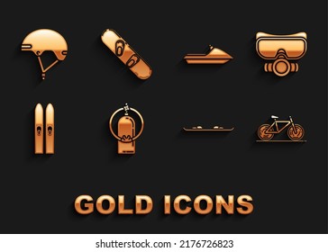 Set Aqualung, Diving mask, Bicycle, Snowboard, Ski and sticks, Jet ski, Helmet and  icon. Vector