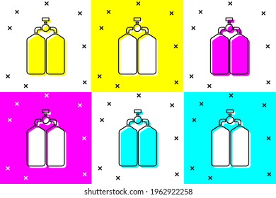 Set Aqualung icon isolated on color background. Oxygen tank for diver. Diving equipment. Extreme sport. Diving underwater equipment.  Vector