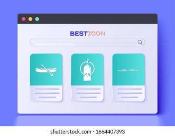 Set Aqualung, Rafting boat and Snowboard icon. Vector
