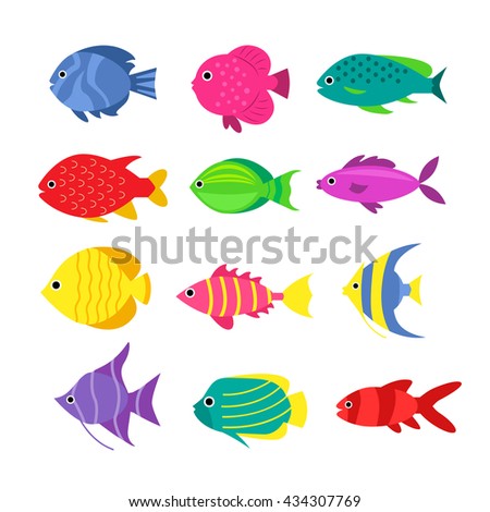 Set Aquarium Cartoon Fishes Tropical Fish Stock Vector (Royalty Free