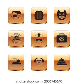 Ponga el acuario con peces, ratones de relojería, Perro, collar, Sin porquería, Gato, Mierda y Cargador de Mascotas icono. Vector
