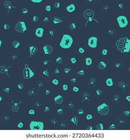 Set Aquarium with fish, Collar name tag, Dog collar bone and Pet carry case on seamless pattern. Vector