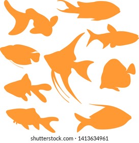 Set of aquarium fish silhouettes, vector