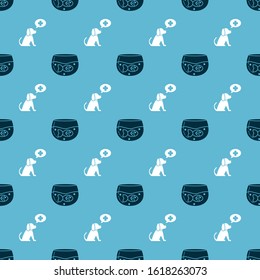 Set Aquarium with fish and Veterinary clinic symbol on seamless pattern. Vector