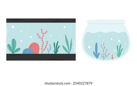 Conjunto de aquários. Ilustração vetorial. Coleção de aquários para peixes isolados sobre um fundo branco.