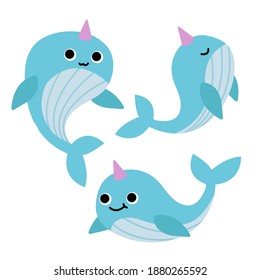 set of Aquatic character set with  dolphin