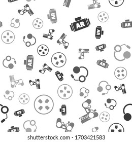Set Ar, augmented reality, Game console with joystick, Headphones and Gamepad on seamless pattern. Vector