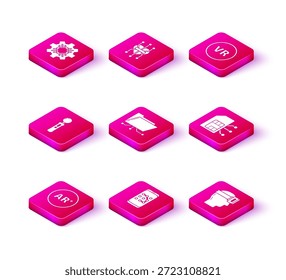 Set Ar, realidad aumentada, protección de Contraseña móvil y gráfica, Gamepad, bloqueo de carpeta, gafas virtuales, tarjeta Sim e ícono de procesador. Vector