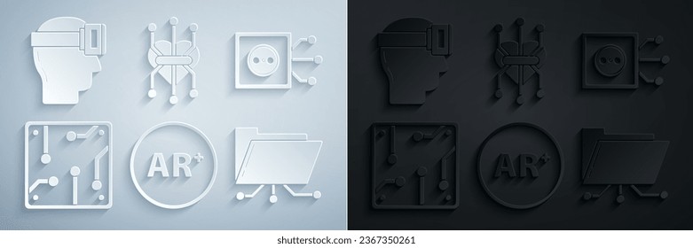 Set Ar, augmented reality, Remote control, Processor, Folder and lock,  and Virtual glasses icon. Vector