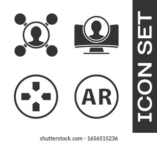 Establecer Ar, realidad aumentada, Compartir, Gamepad y Crear icono de pantalla de cuenta. Vector