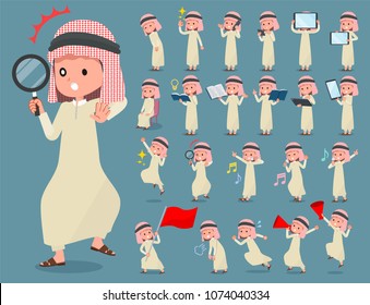 A set of arab boy with digital equipment such as smartphones.
There are actions that express emotions.
It's vector art so it's easy to edit.