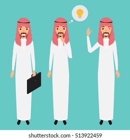 set of arab business man character at office work. people character.
