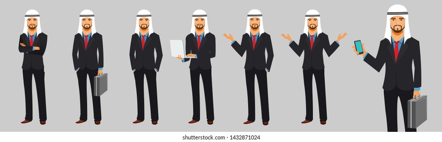 Set of Arab businessman Poses
