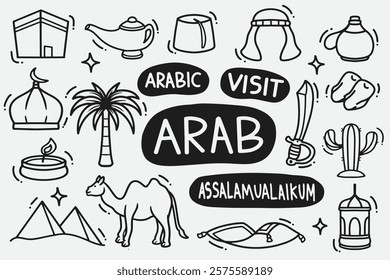 set of arab doodle good for background, wallpaper, element design, icon, symbol, etc