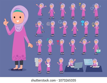 A set of arab girl with digital equipment such as smartphones.
There are actions that express emotions.
It's vector art so it's easy to edit.