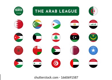Set Of The Arab League Countries Round 3d Flag