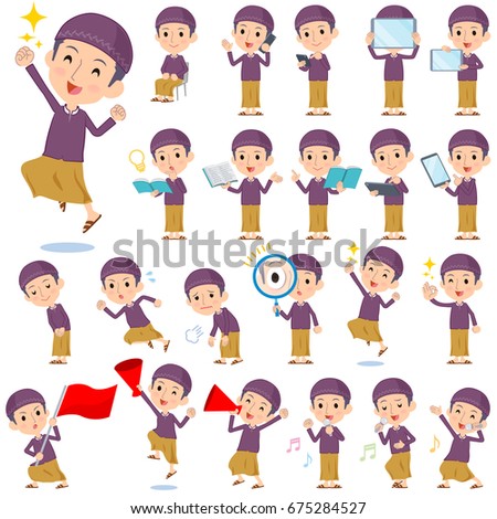 A set of arab men with digital equipment such as smartphones.
There are actions that express emotions.
It's vector art so it's easy to edit.