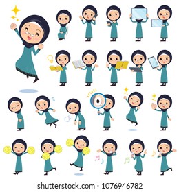 A set of arab women with digital equipment such as smartphones.
There are actions that express emotions.
It's vector art so it's easy to edit.