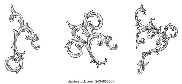 Set of Arabesque ornament, Vintage baroque swirl element. Classical acanthus pattern. Elegance Decorative ornamental, Retro element filigree calligraphy vector 
