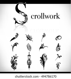 set of arabesques scrollwork flowers and plants illustration