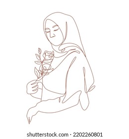 Set of Arabian Hijab Woman Hand-Drawn. Modern Abstract Faces Fashion Muslim Girl perfect for Social Media Template and Wall Art - Line art
