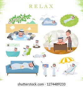 A set of Arabian man about relaxing.There are actions such as vacation and stress relief.It's vector art so it's easy to edit.