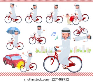 A set of Arabian man riding a city cycle.There are actions on manners and troubles.It's vector art so it's easy to edit.