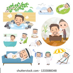 A set of Arabian men about relaxing.There are actions such as vacation and stress relief.It's vector art so it's easy to edit.
