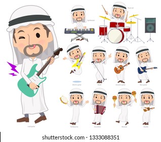 A set of Arabian men playing rock 'n' roll and pop music.There are also various instruments such as ukulele and tambourine.It's vector art so it's easy to edit.
