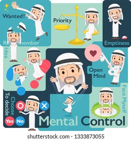 A set of Arabian men who control emotions.A variety of image illustrations expressing self emotion.It's vector art so it's easy to edit.

