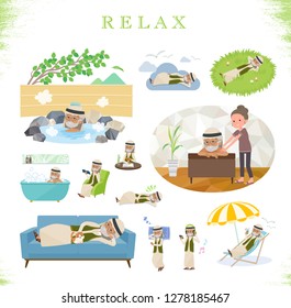 A set of Arabian old man about relaxing.There are actions such as vacation and stress relief.It's vector art so it's easy to edit.
