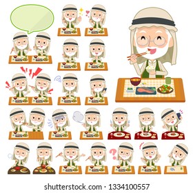A set of Arabian old men about meals.Japanese and Chinese cuisine, Western style dishes and so on.It's vector art so it's easy to edit.
