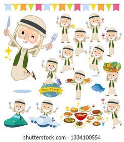 A set of Arabian old men on food events.There are actions that have a fork and a spoon and are having fun.It's vector art so it's easy to edit.
