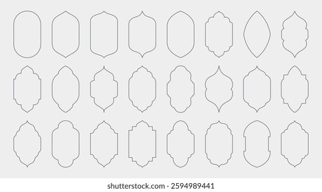 Set arabic arch frame window mosque icon. Islam traditional geometric shape doors. Ramadan and Eid mubarak. Modern vector illustration