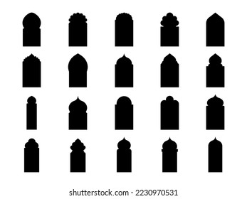 set of  Arabic arch windows doors isolated vector on white background icons	