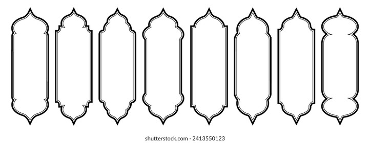 Set of Arabic arches, windows for design. Frames in Muslim style for templates, covers, web design. Vector.