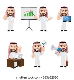 Set of Arabic Businessman Character in 6 Different Poses