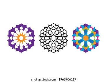 Set Arabic Decorative Pattern. Islamic Symbol, logo design templates. Arabic style emblems for luxury products, hotels, boutiques, jewelry, oriental cosmetics, restaurants, shops stores, isolated