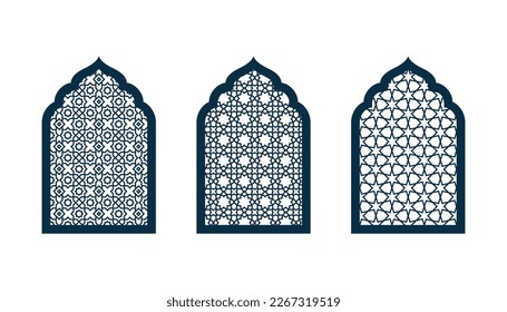 Set of Arabic doors or windows vector. CNC pattern, laser cutting, ornamental doors vector template