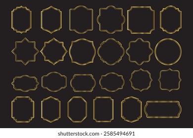 Set of Arabic golden frame with copy space for greeting. Luxury gold arabic islamic Shape. Good for Islamic Ramadan Kareem, Eid Mubarak. Vector illustration. Isolated on transparent background.