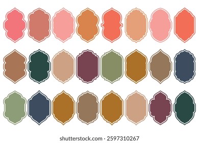 Set of Arabic golden frame with copy space for greeting. Luxury gold Arabic Islamic Shape. Good for Islamic Ramadan Kareem, Eid Mubarak. Vector illustration.