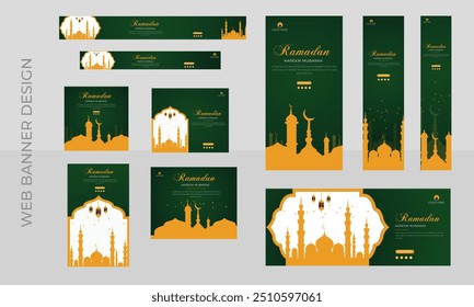 Set of Arabic Islamic Ramadan web banner collection background for universal design template